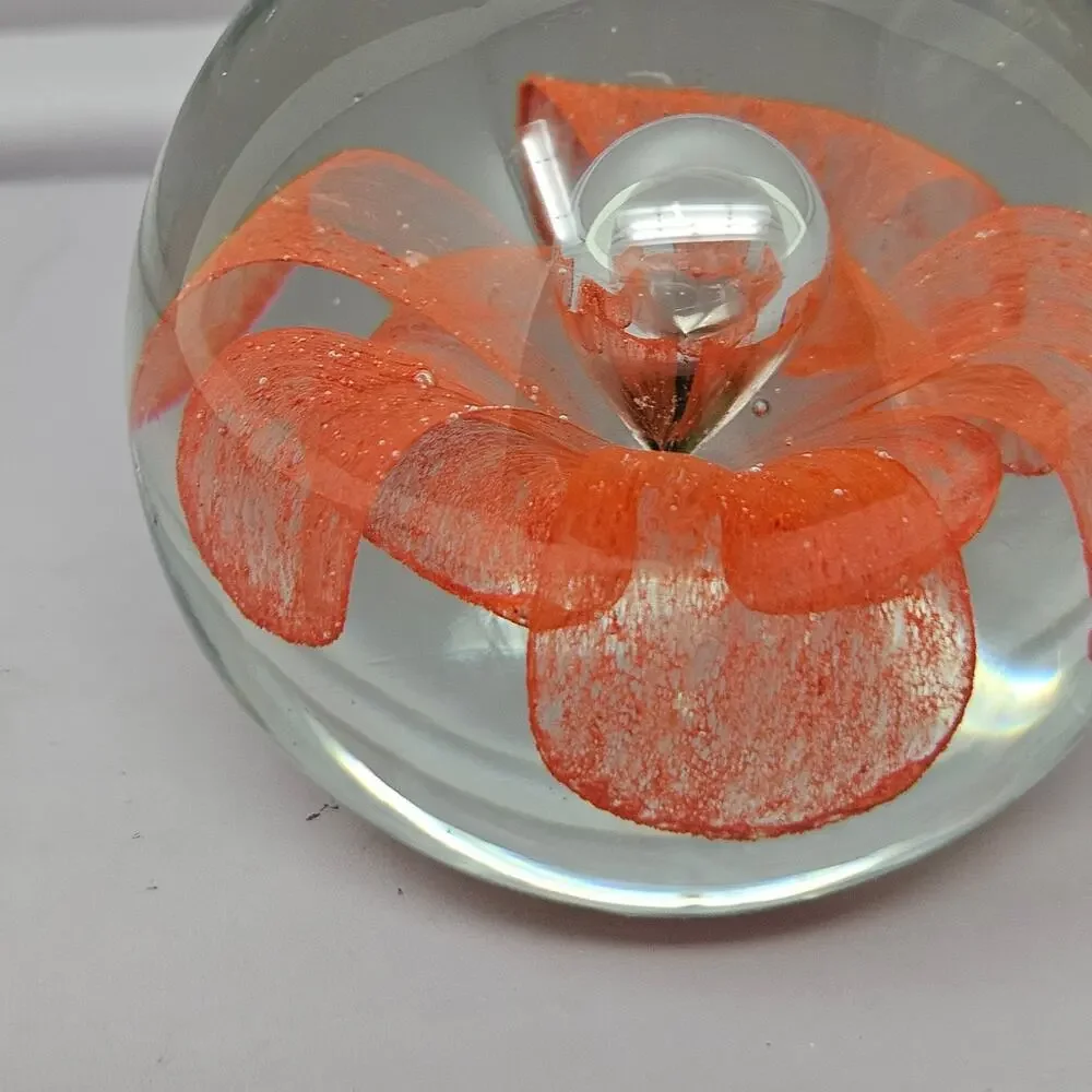 Paperweight Floral Art Glass Heavy 2.5 inch